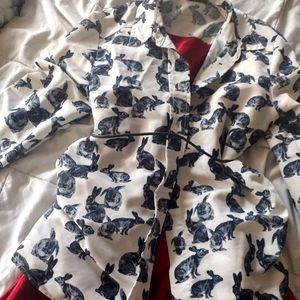 Bunny Print Collared Button Up Black & White